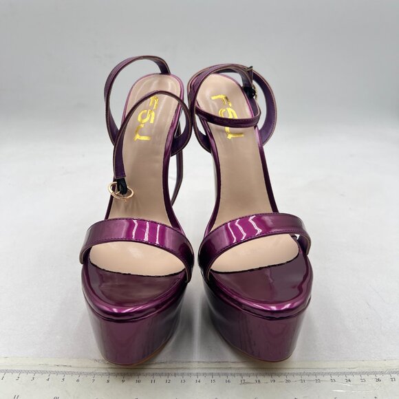 FSJ Purple Strappy Open Toe Platform Sandals Ankle Strap High Metallic Heel Shoe - Picture 3 of 8